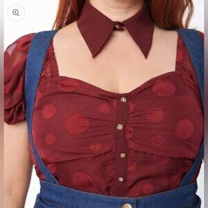 Smak Parlour Burgundy Polka Dot Crop Top